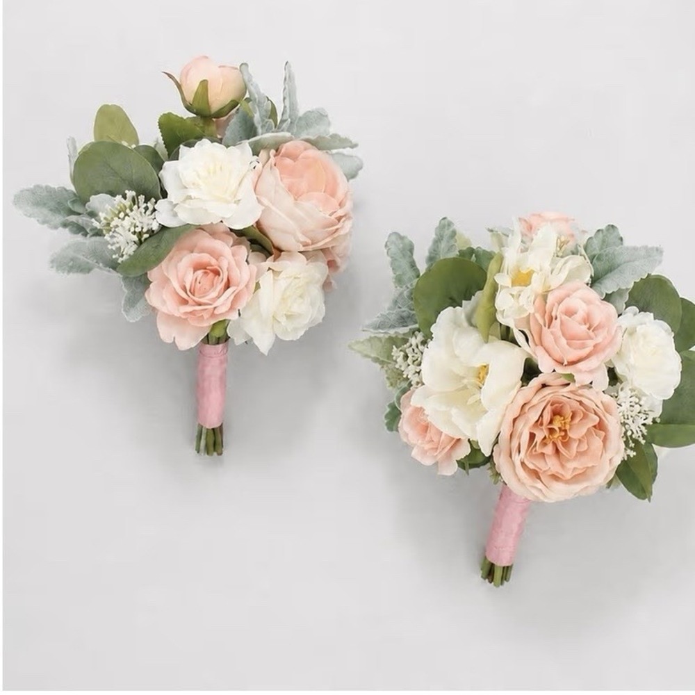 Rinlong 2 Pcs Wedding Bouquets for Bridesmaids Bride Pink Green Artificial